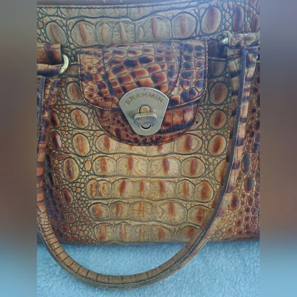 Brahmin Tan and Brown Crocodile-Embossed Satchel - Picture 3 of 10